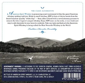American Spirit Whiskey: Closeup of bottle's back label