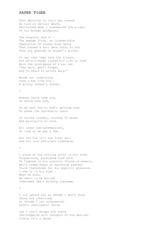 The typed manuscript page for Paper Tiger