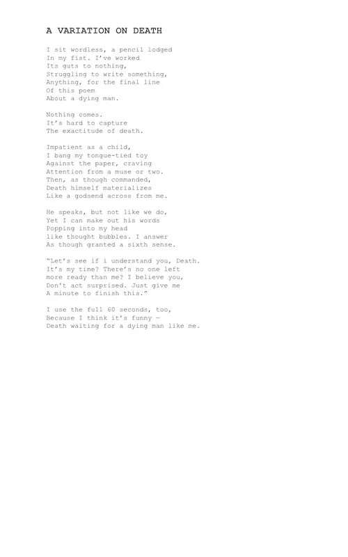 The typed manuscript page for A Variation on Death