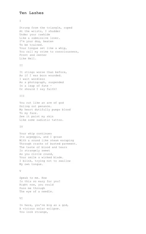 The typed manuscript page for Ten Lashes