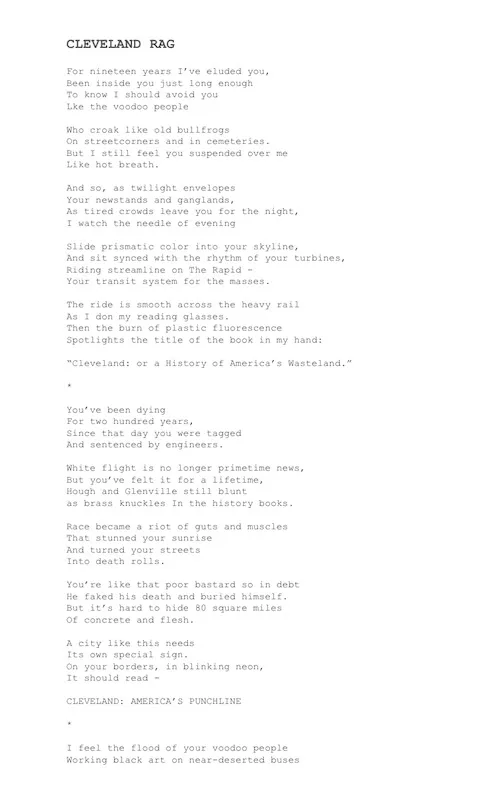The typed manuscript page for Cleveland Rag
