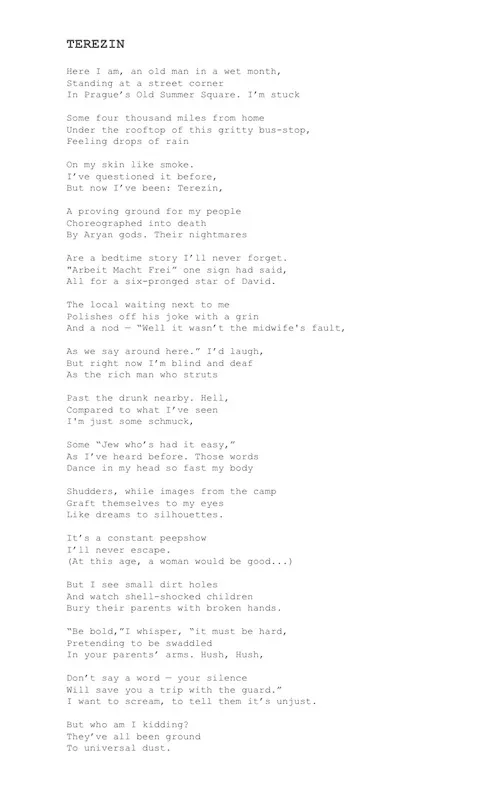 The typed manuscript page for Terezin