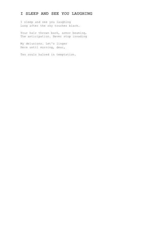 The typed manuscript page for I Sleep and See You Laughing