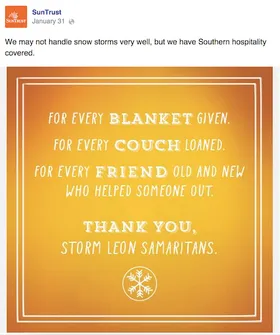 SunTrust Bank: Snowpocalypse (Winter Storm Leon): Southern hospitality, while the city was still frozen. (1 of 3)