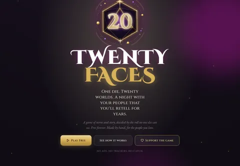 The Twenty Faces home page as it runs today